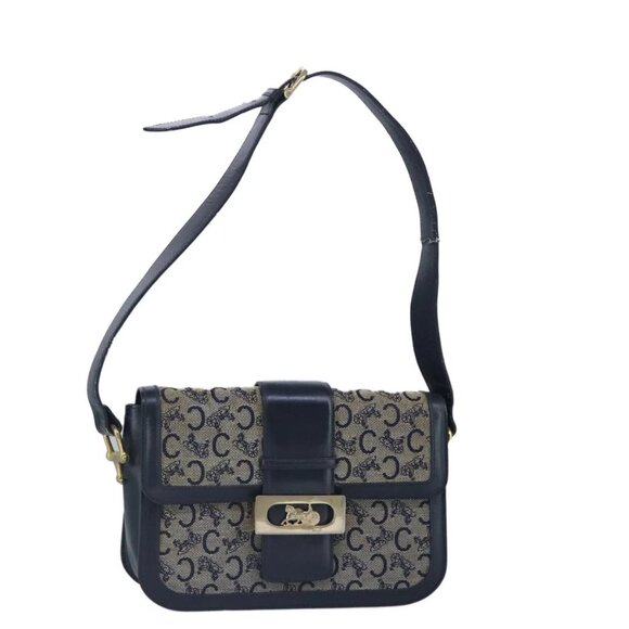 CELINE C saluki Shoulder Bag Canvas Navy Auth - Picture 1 of 16
